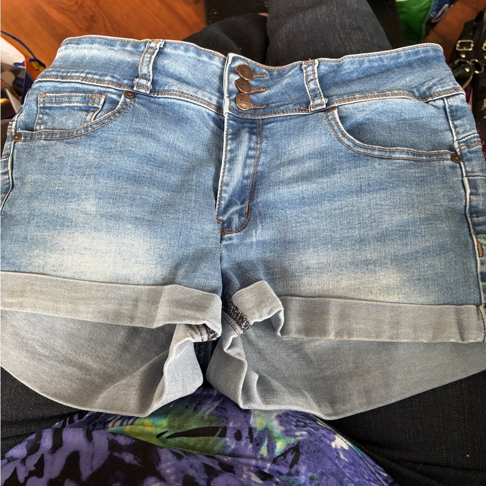 Wax Jean Cuffed Shorts, Butt I Love You Blue Denim Women's Stretch Shorts Size L